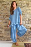 Frame Hopsack Frill Box Top Washed Denim